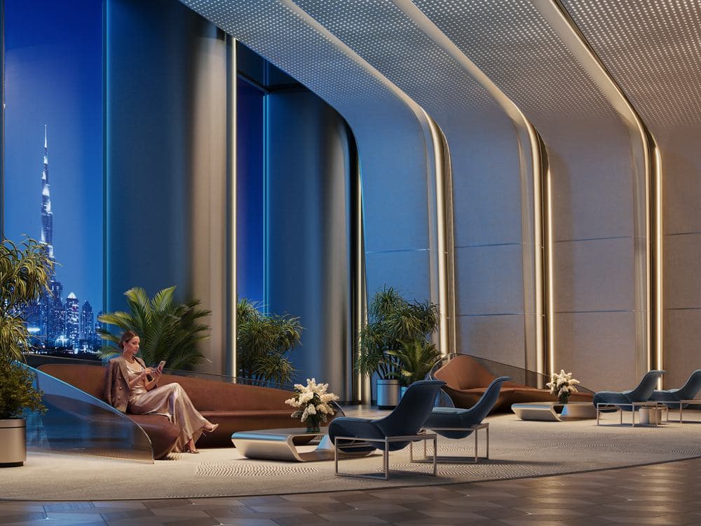 Lobby at Binghatti City at dusk